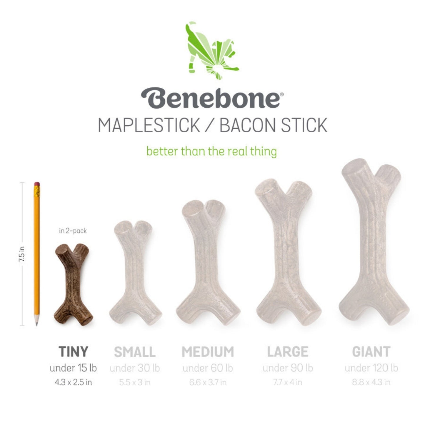 Benebone Stick & Zaggler Dog Chew Toy Maple & Bacon, 1ea/XS, 2 pk