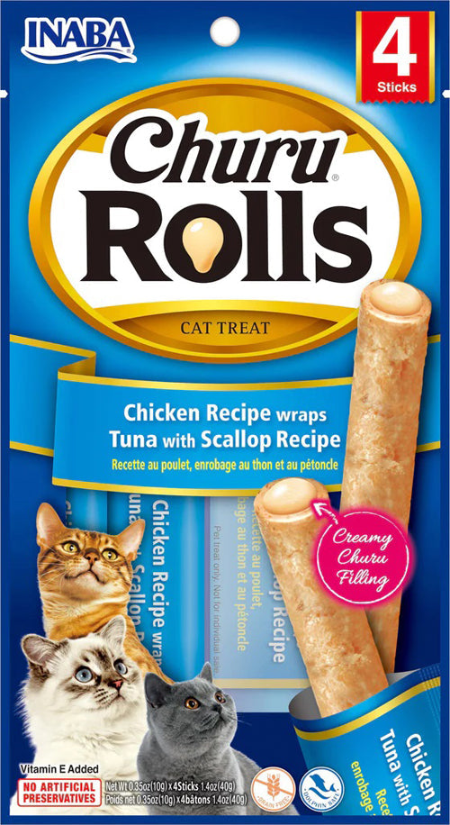 Inaba Cat Churu Rolls Chicken Wrap Tuna Scallop 1.04oz. (6 Count)