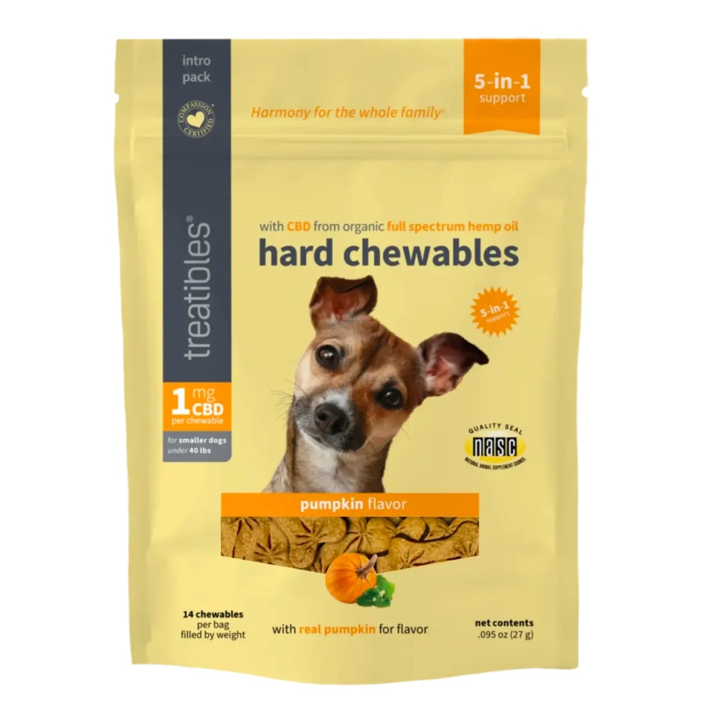 Treatibles Hemp Wellness Hard Chews Balance Pumpkin Small/Medium-14 Ct