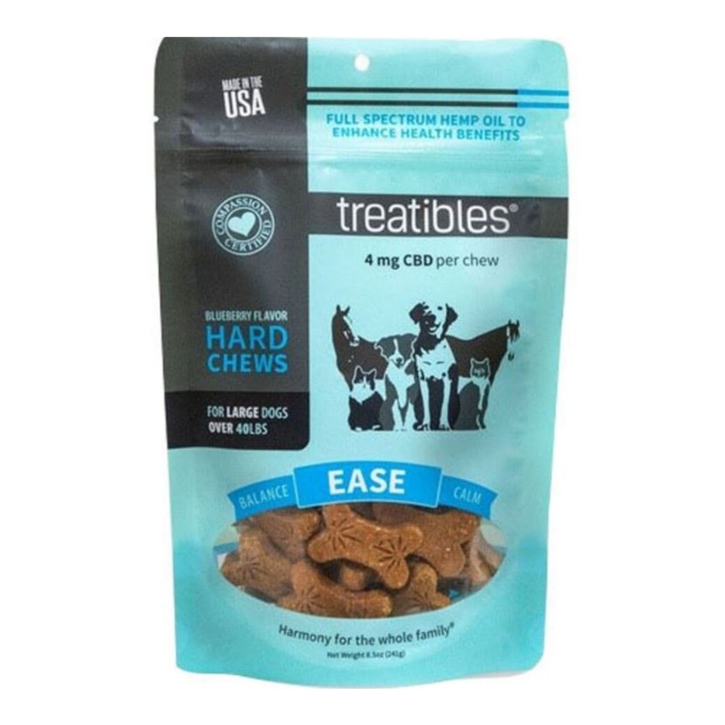 Treatibles Hemp Wellness Hard Chews Ease Blueberry Large-7 Ct