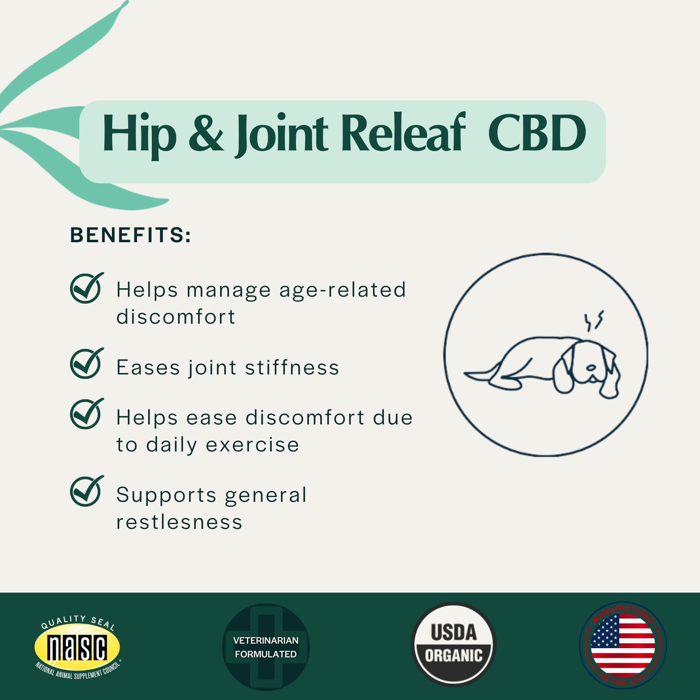 Pet Releaf Hip & Joint Organic Hemp Oil Cbd 300Mg