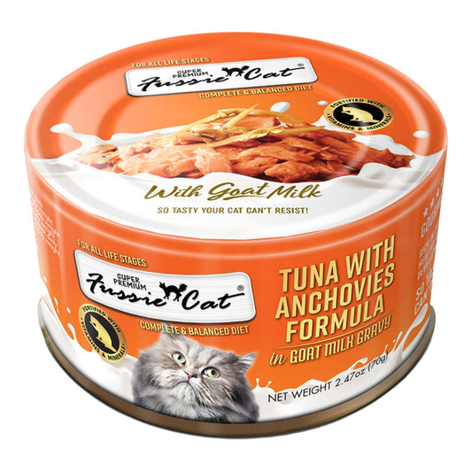 Fussie Cat Premium Tuna with Anchovies in Goat milk Gravy 2.47oz. (Case of 24)