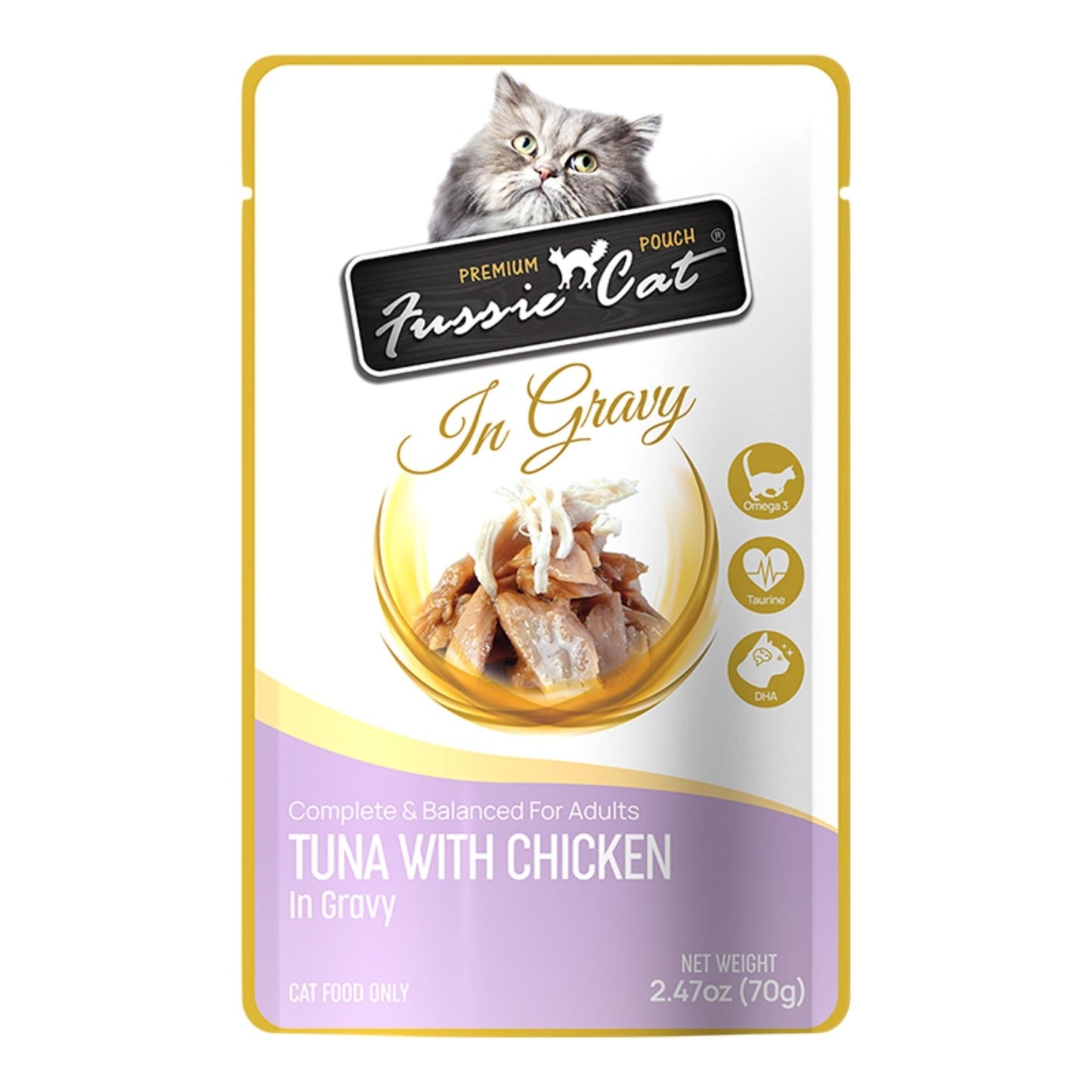 Fussie Cat Premium Tuna with Chicken in Gravy 2.47oz. Pouch