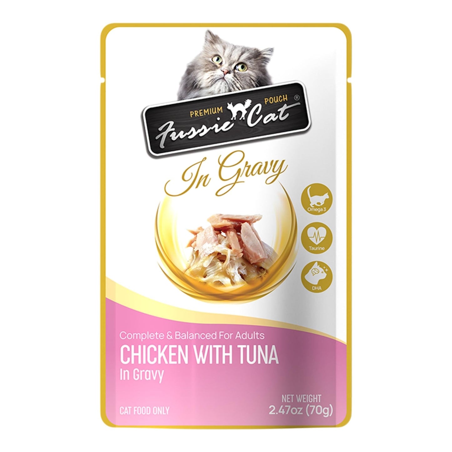 Fussie Cat Premium Chicken with Tuna in Gravy 2.47oz. Pouch