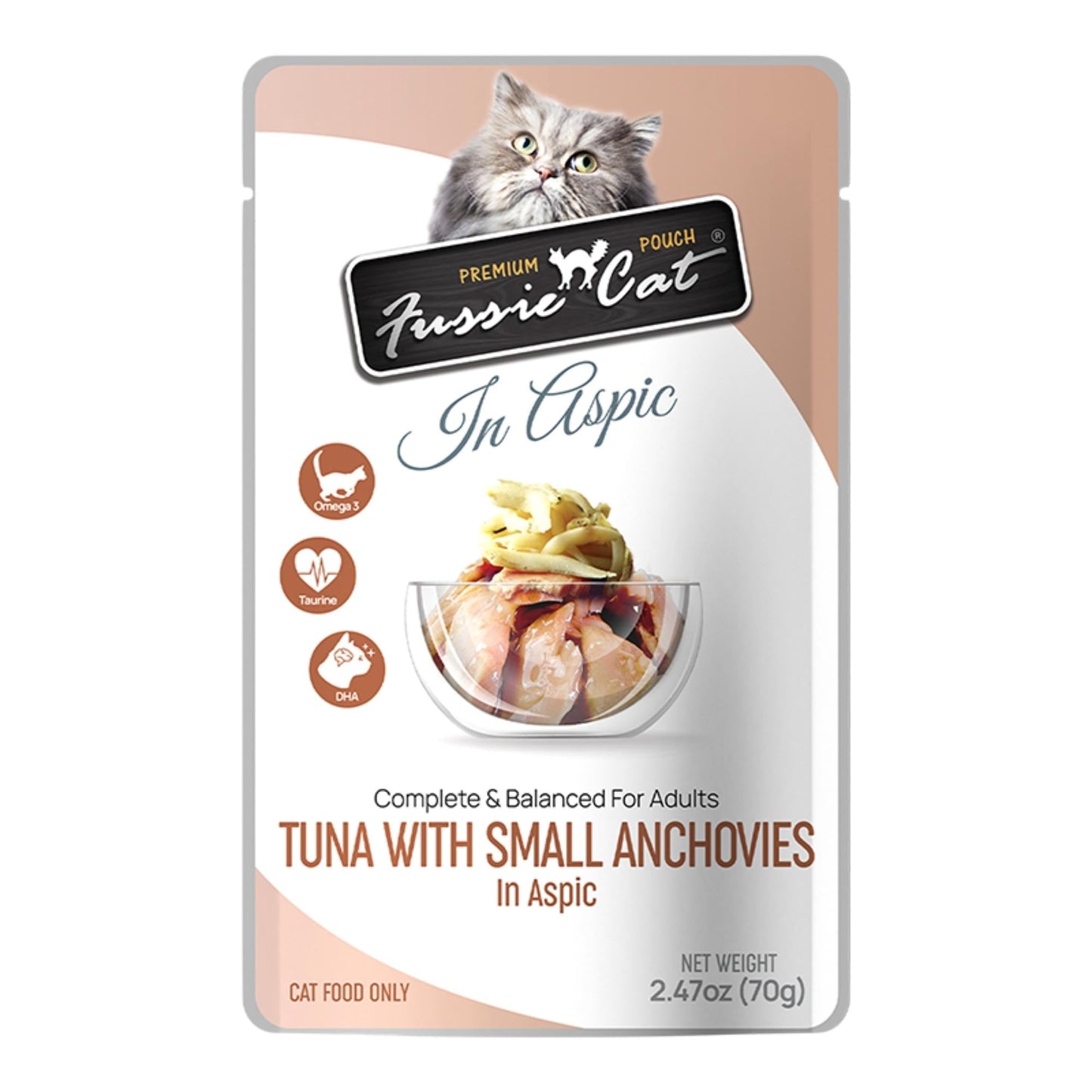 Fussie Cat Premium Tuna with Small Anchovies in Aspic 2.47oz. Pouch