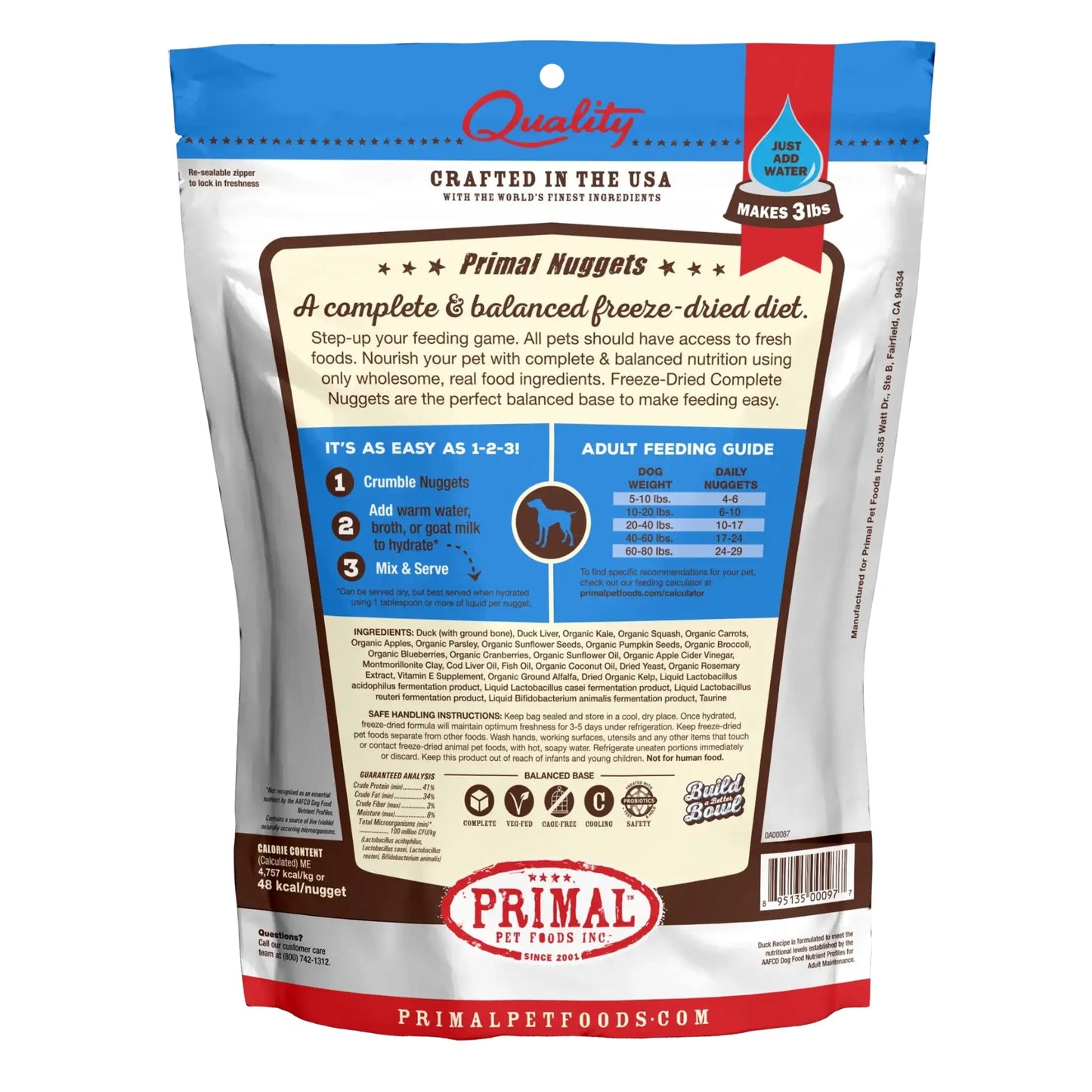 Primal Pet Foods Freeze Dried Dog Food 14oz. Duck