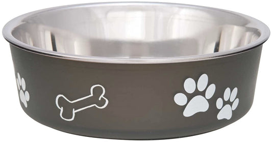 Loving Pets Bella Bowl with Rubber Base Steel and Espresso