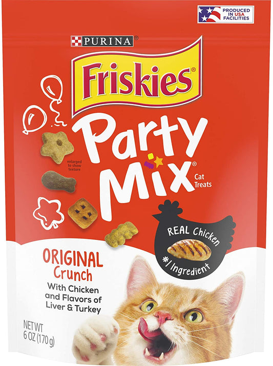 Friskies Party Mix Original Crunch with Chicken, ad Flavors of Liver and Turkey Cat Treats