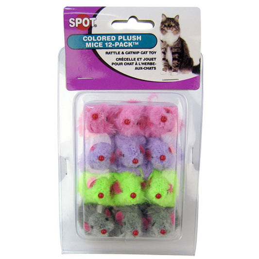 Spot Colored Plush Mice Cat Toy with Rattle and Catnip